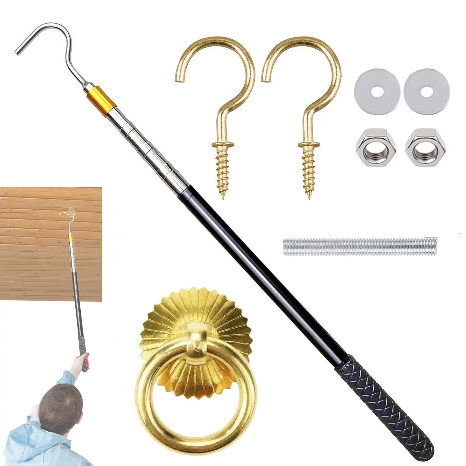 Ladder Pull Down System Kit Attic Pull Down Hook Extension Pole