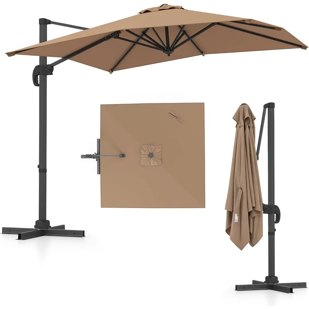Rechteckiger Sonnenschirm 250 x 250 cm, großer freitragender Sonnenschirm mit Kurbel, Gartenschirm