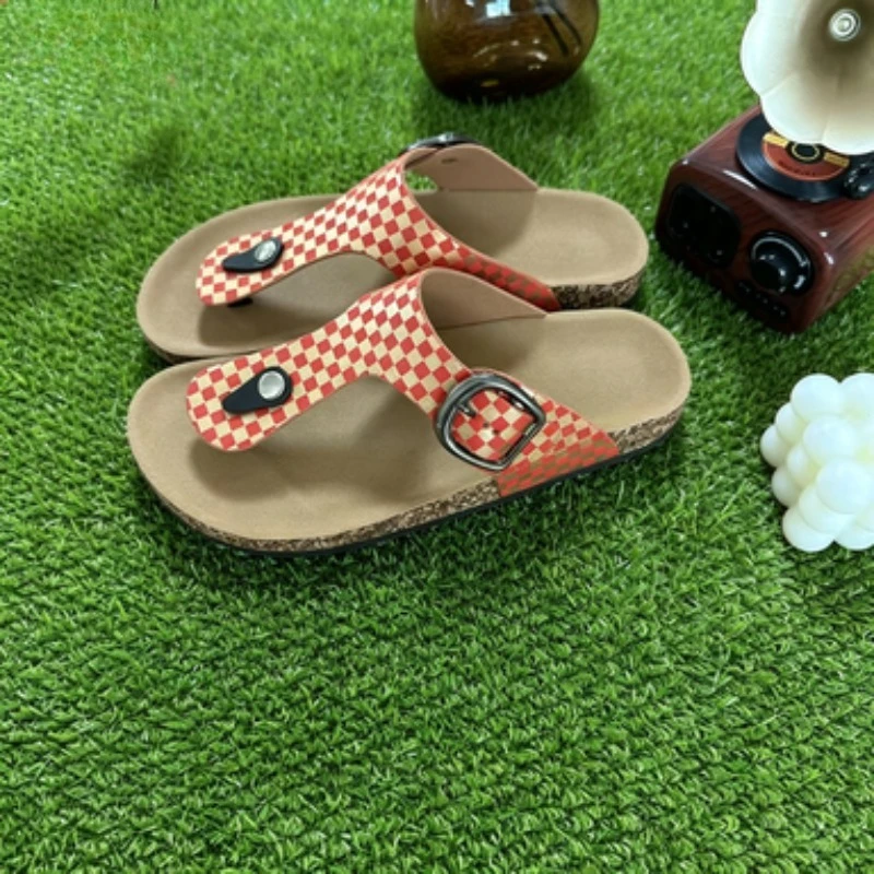 

2026 Fashion One-strap Flip-Flops with Soft Cork Soles, Large Size, Flat Sandals for Casual Wear