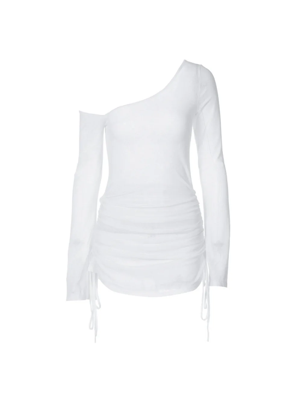 European American Autumn Desire Spicy Girl Off Shoulder Long Sleeve Sheer See Through Sexy Plisse Dress