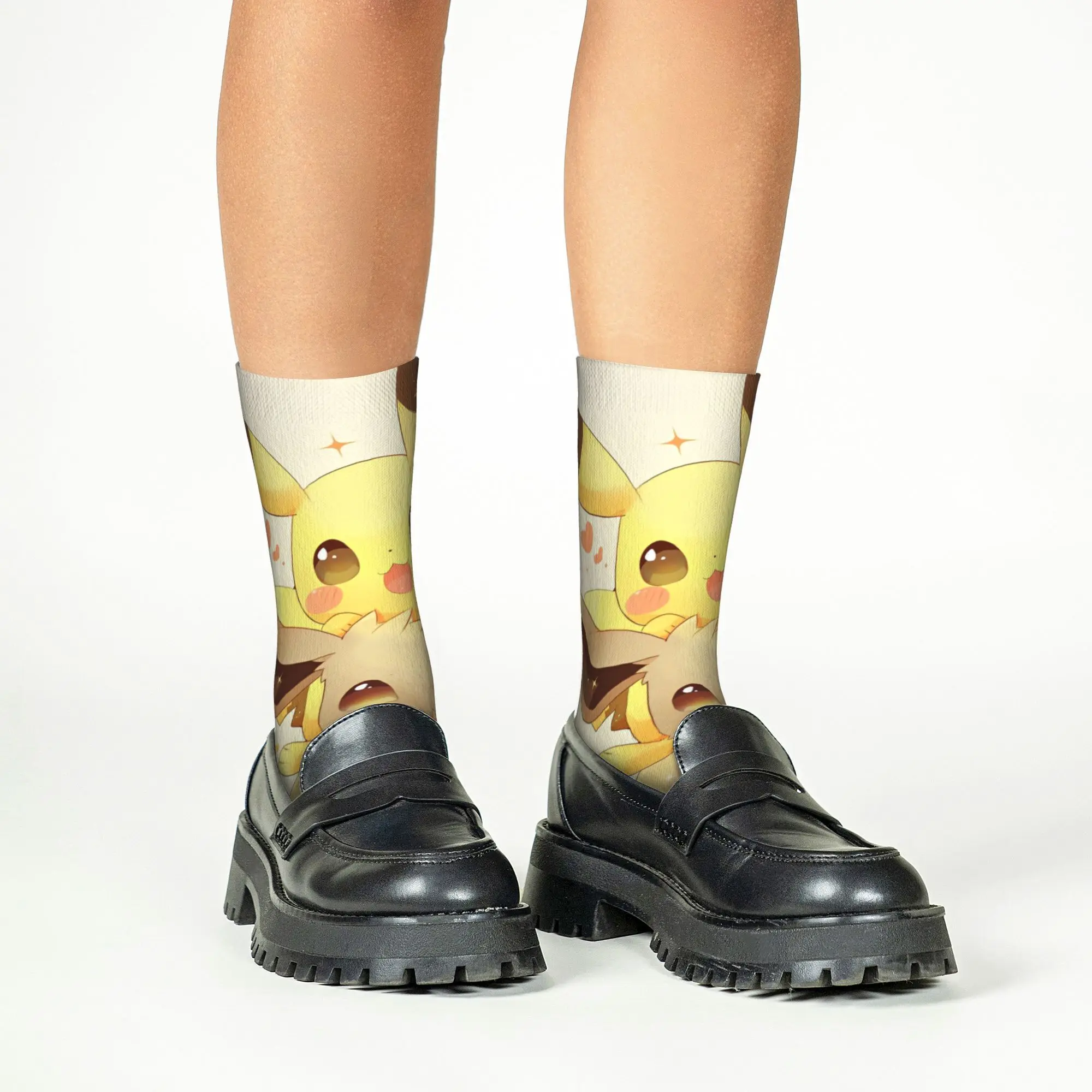 Kids Girl Toddler Cute Smile Pikachu and Eevee Gift Dress Socks Kawaii Charmander and Squirtle Socks for Children