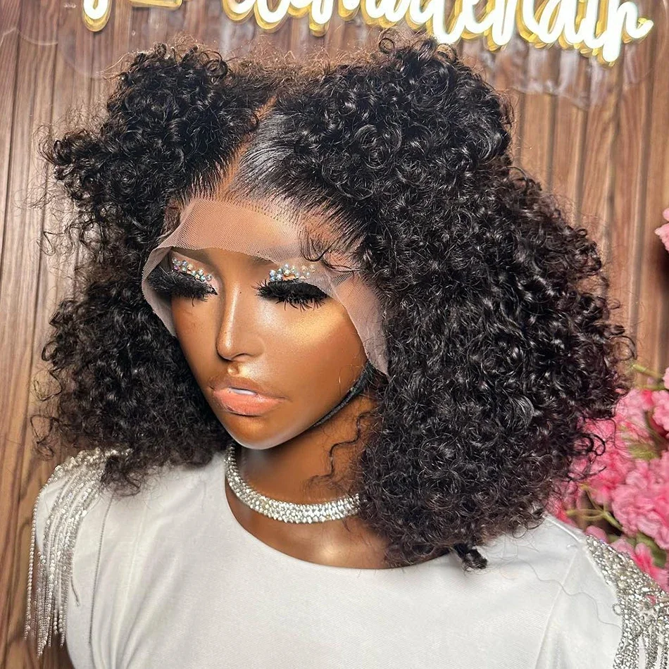 

Water Curly Short Bob Human Hair 13x6 Lace Front Wigs 220 Density Brazilian Remy 13x4 Lace Frontal Deep Wave Wig For Black Women