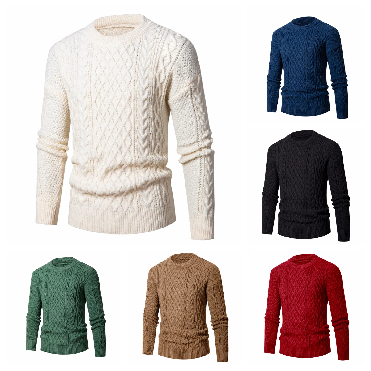 

Men's Autumn and Winter New Sweater Versatile Solid Color Pattern Round Neck Thickened Simple Pullover Trend Men's Warm Top