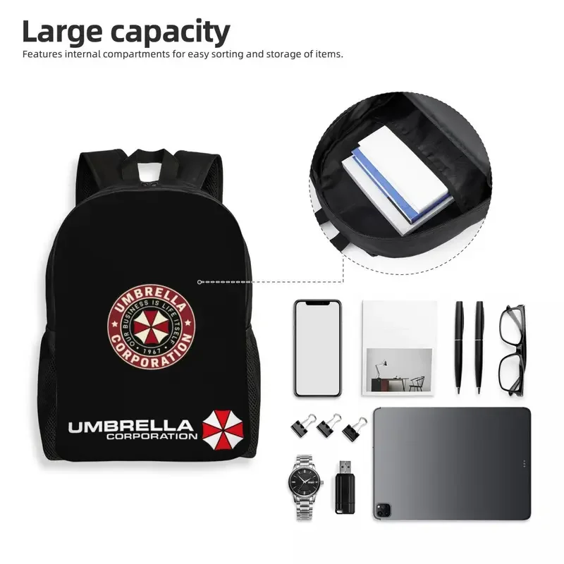 Benutzerdefinierte Umbrella Corporation Rucksäcke für Damen und Herren, Schule, Studenten, Büchertasche, Laptop, rundes Abzeichen, Videospiel-Liebhaber-Taschen