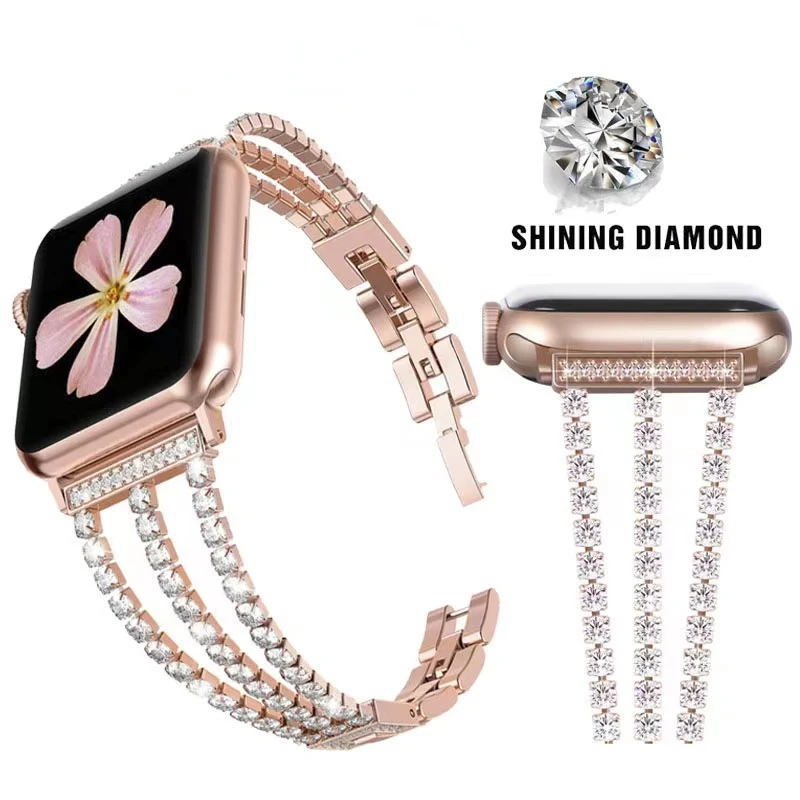 

Metal Diamond Strap For Apple Watch 49mm 45mm 44mm 42mm 41mm 40mm Stainless Steel Swan Style Belt iWatch Ultra 9 8 7 6 5 4 SE