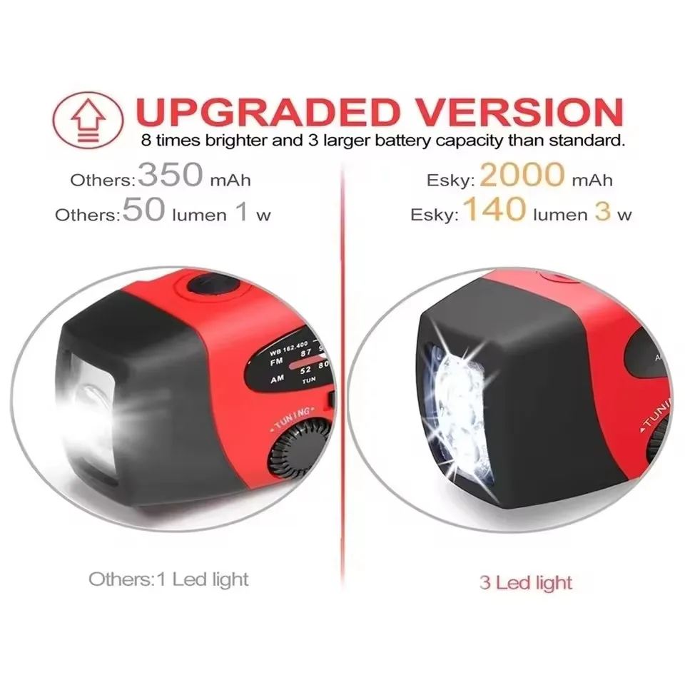 متعددة الوظائف المحمولة كرنك اليد توليد الطاقة راديو الطوارئ الوقاية من الكوارث الشمسية FM AM WB NOAA قوة البنك