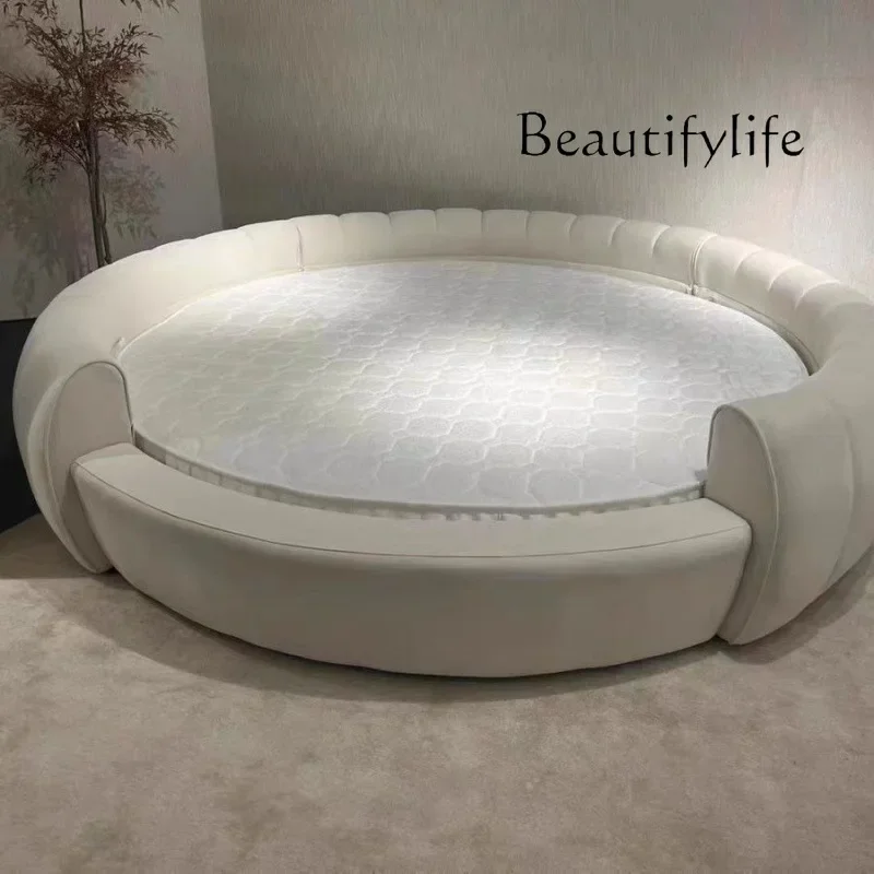 Fabric round Bed Cream Style Double Marriage Bed Modern Simple Home Master Bedroom Princess Large round Bed