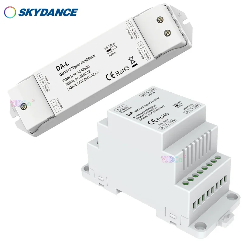 Skydance RGBW Light tape 2 Channel DMX 512 Signal Amplifier Din Rail 12V 24V 36V for RGBW LED Strip 2CH DMX512 Signal Extender