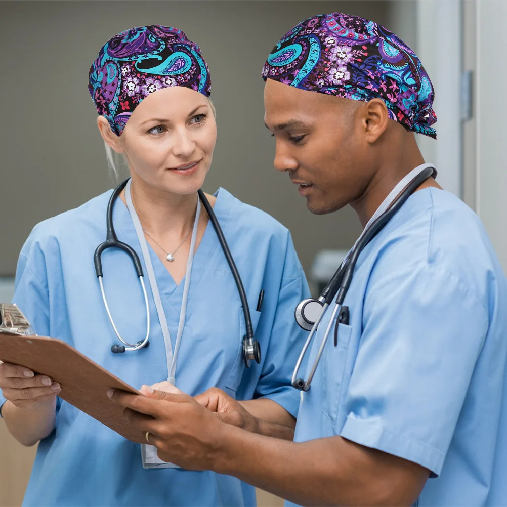 Cotton Operating Room Flower Printing Work for Woman Lady Female (Purple)