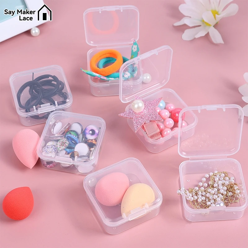 

6pcs/12pcs 4.5 Transparent Square Flip Small Box Beaded Fish Hook Screw Plastic Storage Box Ring Earring Necklace Packaging Box