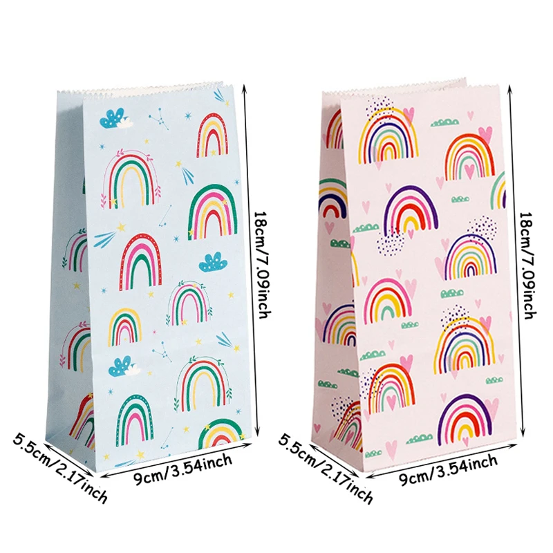 10Pcs Rainbow Paper Gift Bags DIY Baking Candy Cookies Packing Bag Stand Up Favor Bags Wedding Party Birthday Supplies