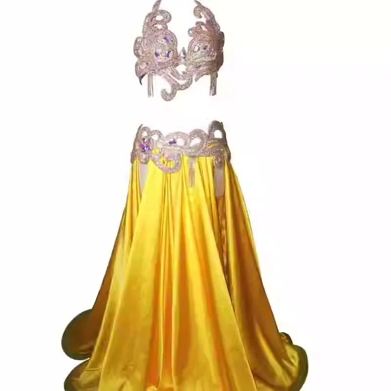 ที่กําหนดเอง Belly Dance เครื่องแต่งกายชุด Bra Hollow เอวเพชร Super Flash Pure Big Swing ชุดกระโปรง
