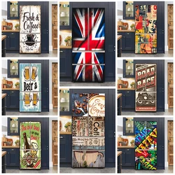 Retro Flag Cofee Beer Design Fridge Door Art Mural Decals Wallpaper Waterproof Kitchen Removable Vintage Refrigerator Sticker