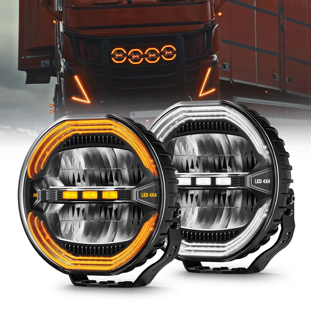 

High Power 240W Super Bright Anti Glare Orange Amber DRL Dynamic Position Light Signal 9 Inch Truck Led Spotlight 4X4 DRL