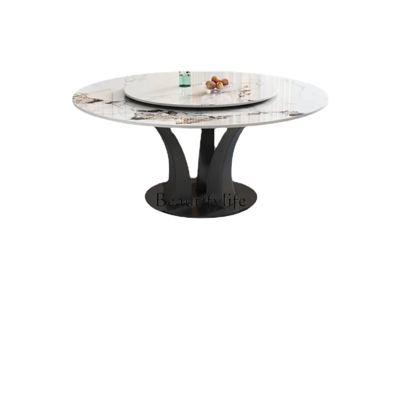 

Dining Table Home Small Apartment Stone Plate round Table Modern