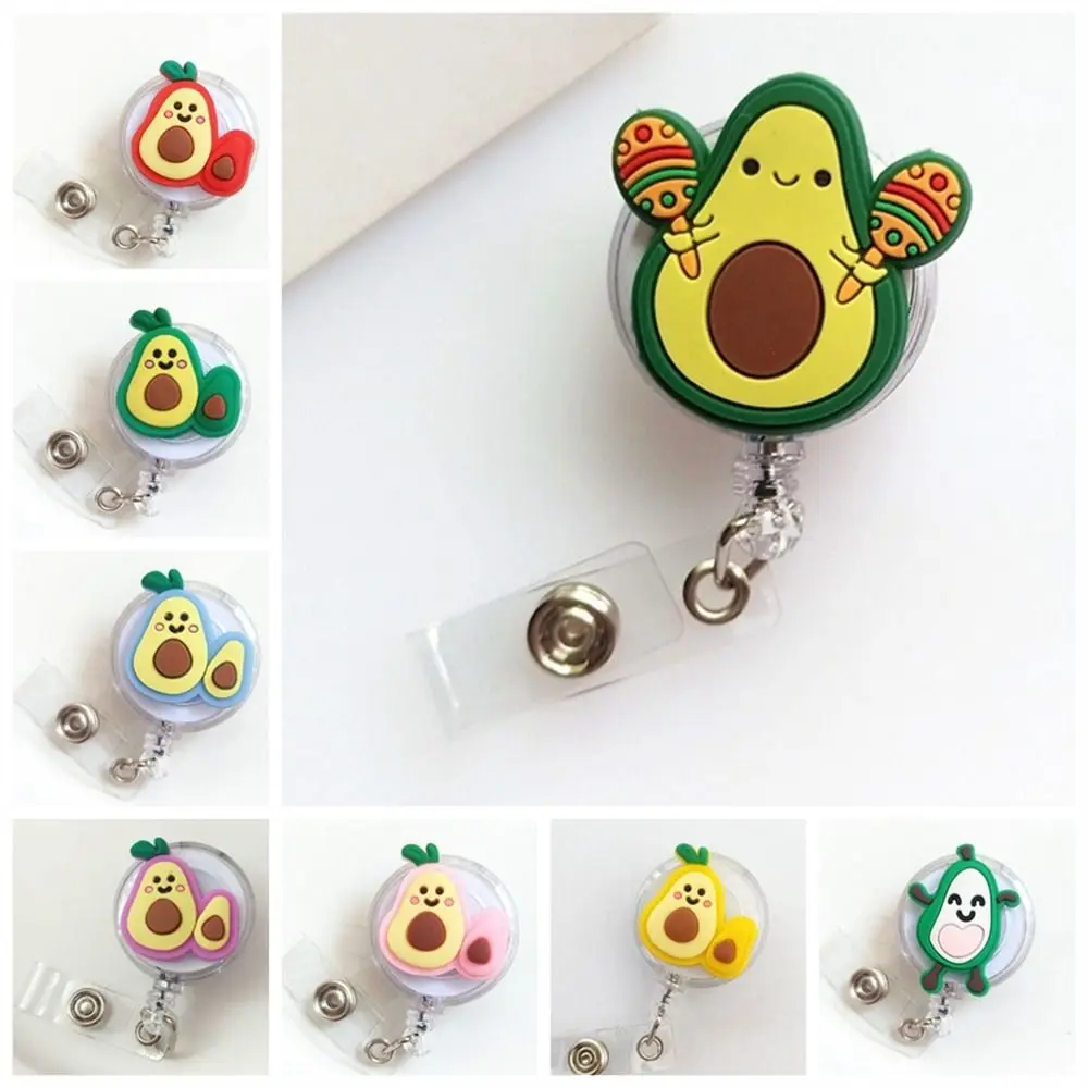 Silicone Fruits Badge Holder Avocado ID Card Cartoon Nurse Badge Reel Easy Pull Buckle Work Card Retractable Badge Holder