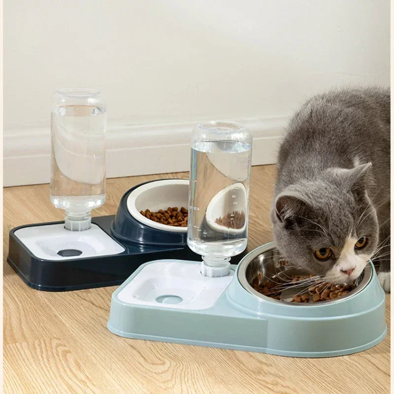 Cat Automatic Feeder for Cat Food Water Bowl Water Fountain Cats Double Bowl Anti-splash Drinker for Cat Stand Dish Bowl