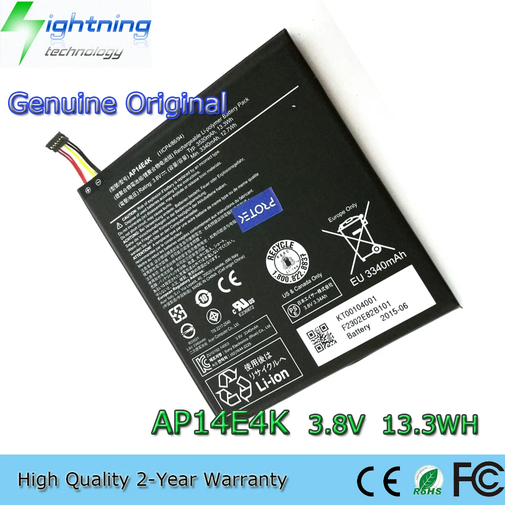 Brand New Genuine Original AP14E4K 3.8V 13.3Wh Laptop Battery for Acer Iconia One 7 B1-750 AP14E8K KT.0010G.007 KT00104001