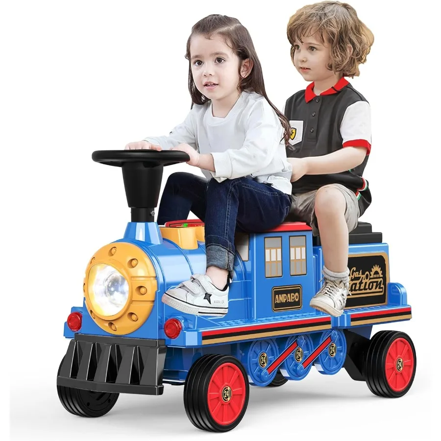 Treno a 2 posti senza tracce, auto per bambini da 12 V con sedile regolabile in altezza, spazio di archiviazione aggiuntivo, faro (trasporto non incluso)