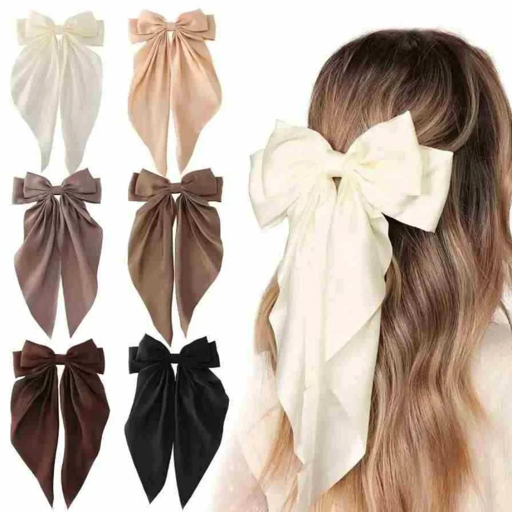 

Elegant Large Bow Ribbon Hair Clip for Women Fashion Simple Solid Satin Spring Clip Ponytail Bow Hairpin Girls Hair Accessories