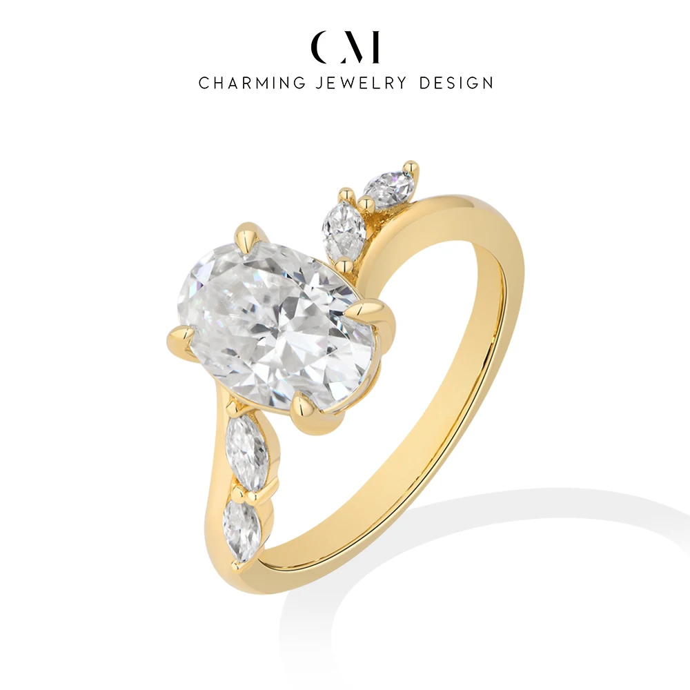 CHARMING Exquisite Sparkling Oval Cut Moissanite Ring Curved band S925 Silver for Women party Birthday Gifts Anniversary Wedding