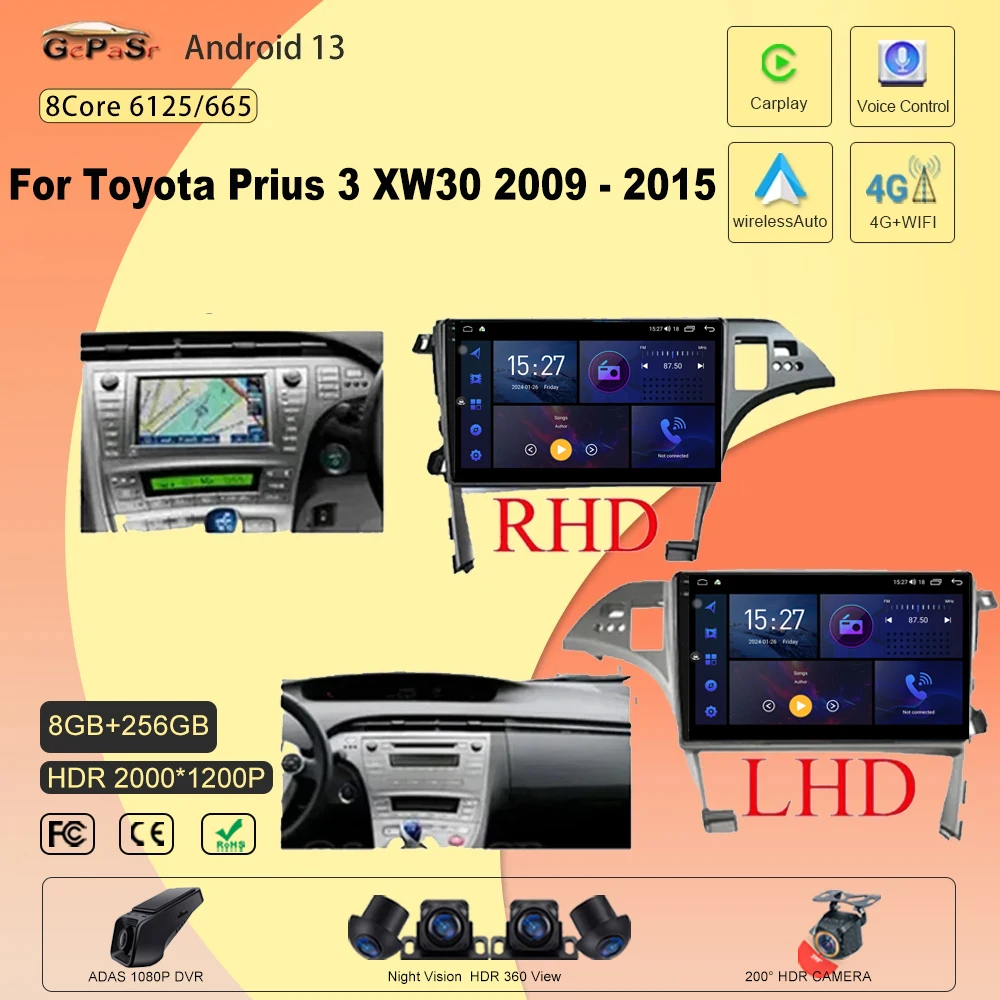 

Android13 For Toyota Prius 3 XW30 2009 - 2015 Car Radio Multimedia Video Player Navigation Car GPS Auto Caplay No 2 Din DVD WIFI