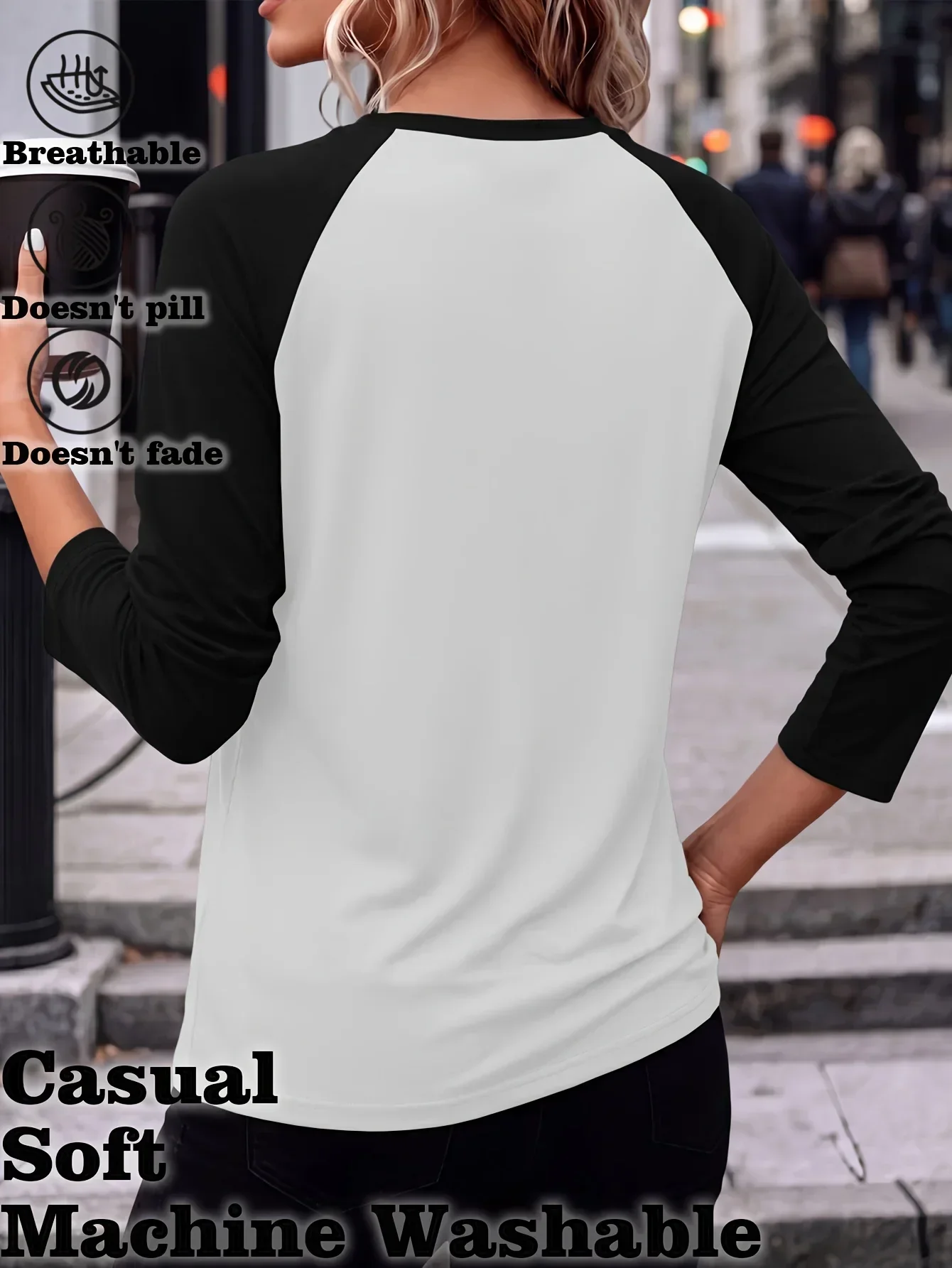 Women's Round Neck Raglan Long Sleeve Halloween Graphic Tops Funny Pumpkin Pac‑Man Chasing Ghosts Print T Shirt Clothes Female