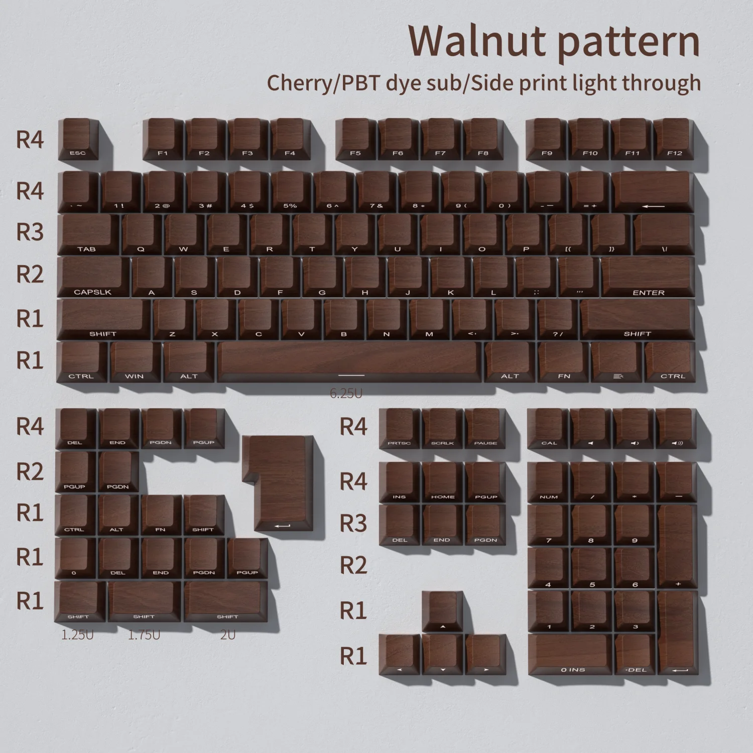 Imagem -05 - Side Print Light Through Pbt Keycaps para Teclado Mecânico Iso Padrão de Madeira Sublimação de Tintura Teclado Retroiluminado Jogos