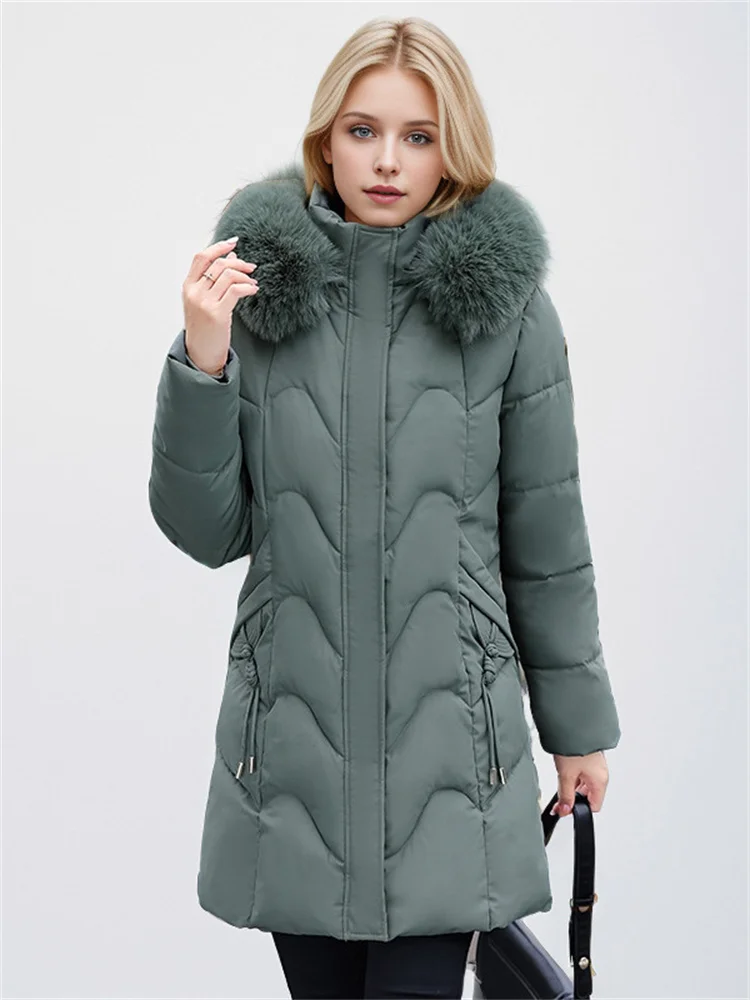 Women\'s Mid-Length Puffer Jacket New For Winter Sleek And Elegant Chinese Style Embroidery Thickened Warm Down Jacket