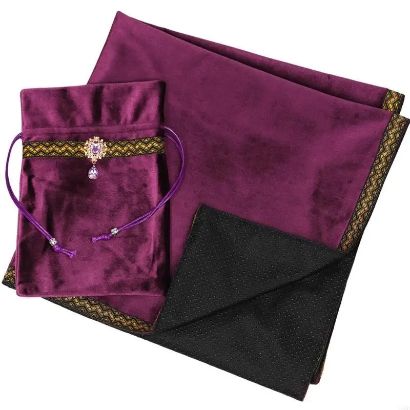 

T3LD Divination Tablecloth with Tarot Bag Nordic Metaphysical Altar Cloth Cards Board Game Table Cover Card Mat