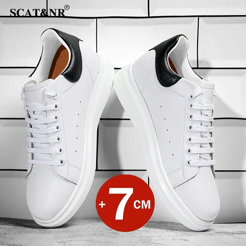 

Man elevator shoes genuine leather lift sneakers designer MEN'S sports chunky hidden heels height increase insole 7cm increasing
