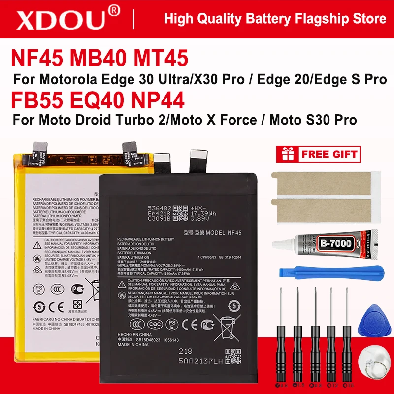 Batería NF45 MB40 MT45 FB55 EQ40 NP44 para Motorola Edge 30 Ultra/X30 Pro/Edge 20/Edge S Pro/Moto S30 Pro/Droid Turbo 2 + Herramientas