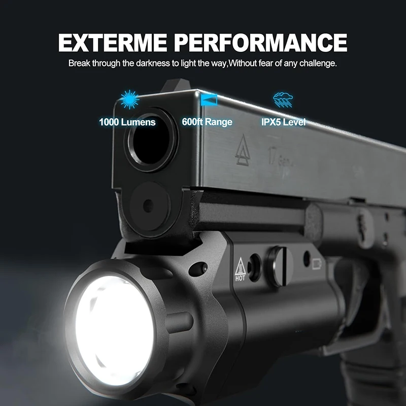 New 1000 Lumen Upgrade LED Pistol Weapon Light Compact Rail Mounted Handgun Tactical Flashlight Rail Locating Keys for Picatinny