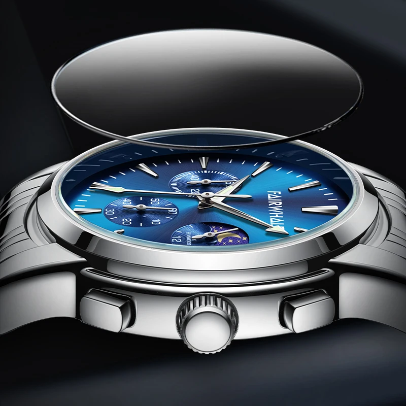 Mark Fairwhale Men's Quartz Watch Waterproof Multifunctional Date Moon Phase Night Light Business Top Popular Watch for Men