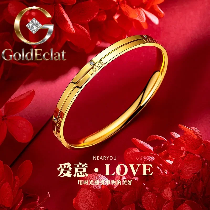 

Браслет GoldEclat для женщин из настоящего золота 9999 пробы (24K) с цирконами и бриллиантами, европейский и американский модный дизайн, инкрустированный, с гладким кольцом