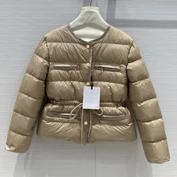 2024 High-quality Waist Drawstring Design Round Neck Down Jacket Casual Light and Thin Warm Bread Jacket Women's Clothing Winter