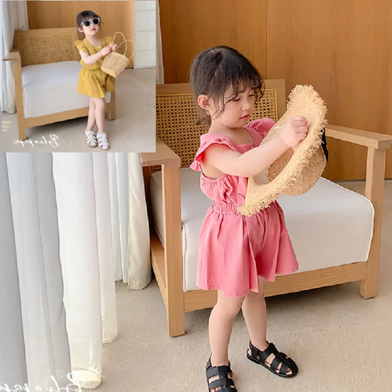 Girls' outfit with flutter-sleeve doll shirt and shorts26New summer children's clothing3-8Years Old