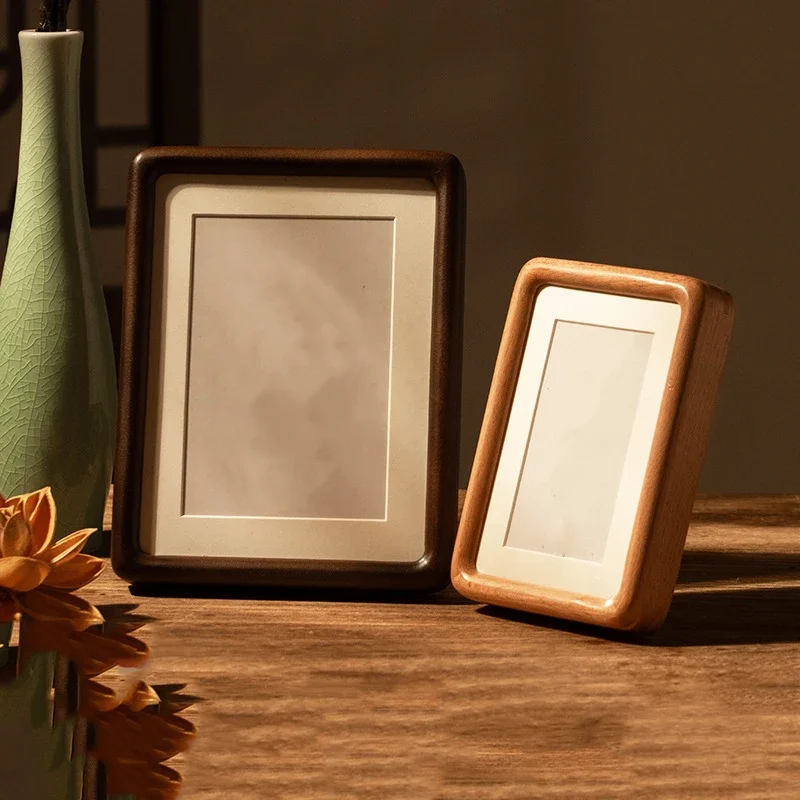 Black Walnut Solid Wood Photo Frame - 6-Inch Creative Desk Mount Picture Frame with Rounded Corners for Stylish Display