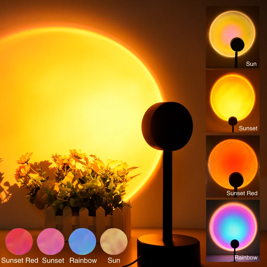 USB Sunset Light LED Rainbow Neon Night Lamp Sunset Projector Self Photography Light Wall Atmosphere Lighting For Bedroom Decor