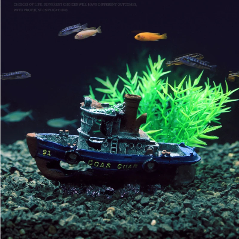Hohles versunkenes Schiffs-Aquarium-Ornament, Harz-Schiffswrack-Höhlenversteck, Fischbecken-Landschaftsdekoration für Süßwasser-Aquarien – Detail 3