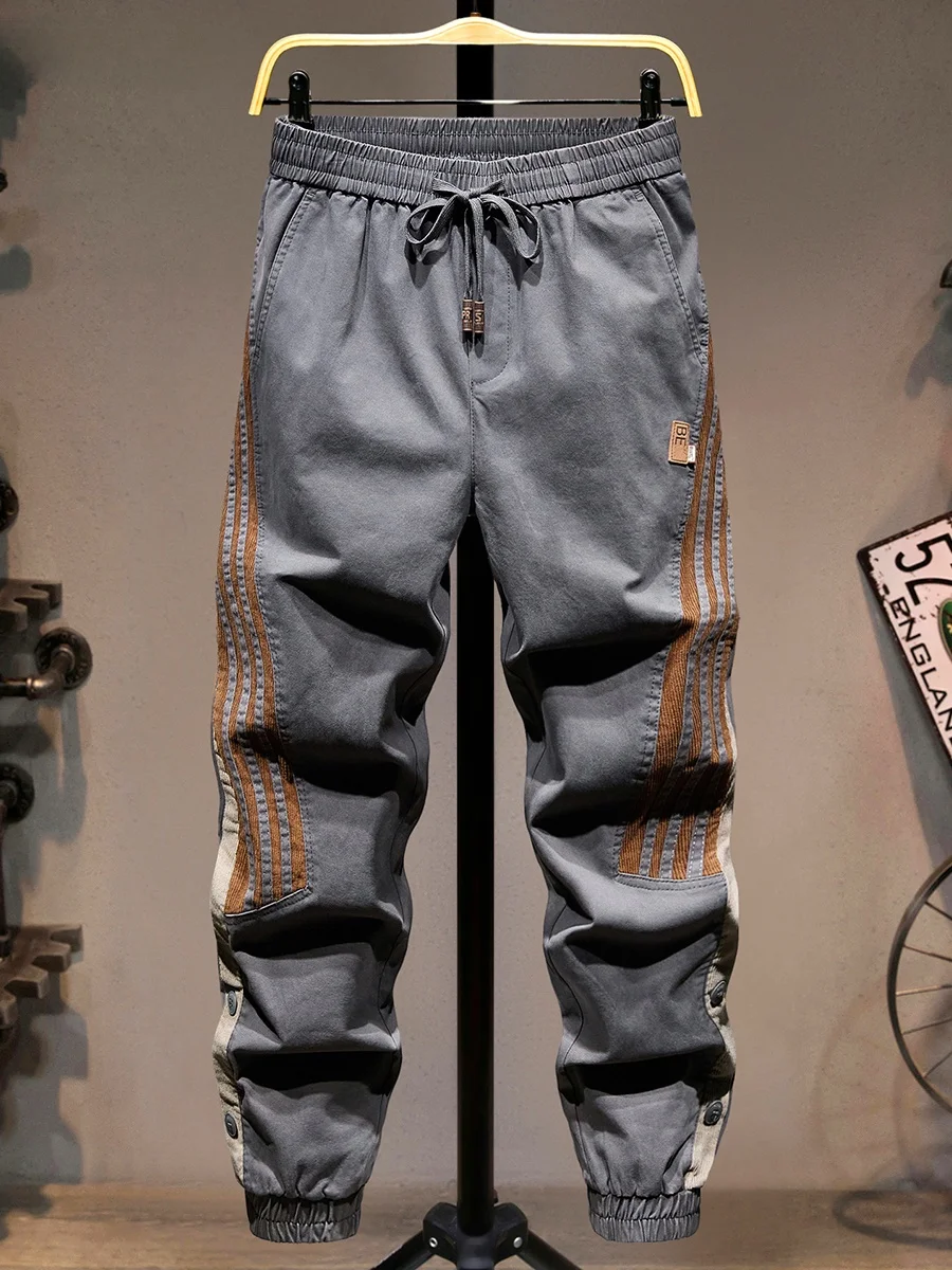 

Модные повседневные брюки с цветными вставками, мужские свободные брюки с эластичной резинкой на талии, длинные брюки с эластичными манжетами для мальчиков, модные уличные брюки