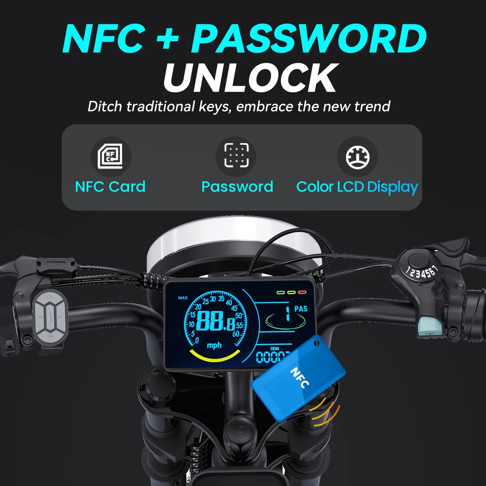 DTTZH F6Pro Electric Bike, 4000W Peak 50MPH 60V30Ah Removable Battery, 20"x4.0" Fat Tire Full Suspension 7-Speed E-Bike, 100 Miles Range, NFC Unlock, UL 2849 Certified, 1 Year Warranty image 4