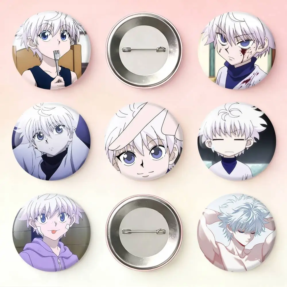 

K-Killua Zoldyck H-Hunter X Hunter Laser Badge Creative Pins Brooch for Bag Clothes Hat Decor Gifts Fans Collect