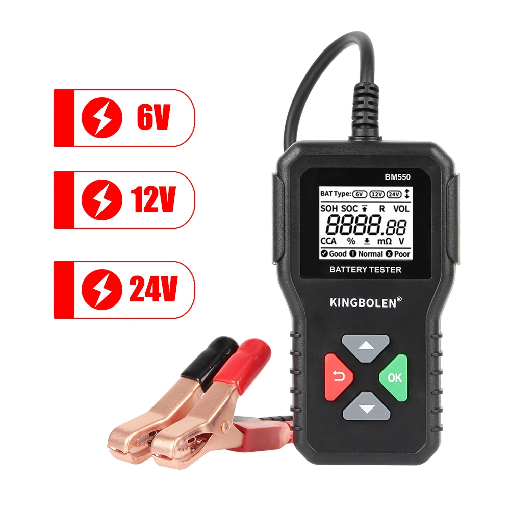 Car Accessories Car Battery Tester Battery System Detect 6V 12V 24V BM550 Car Battery Tool Auto Battery Analyzer 100-2000 CCA