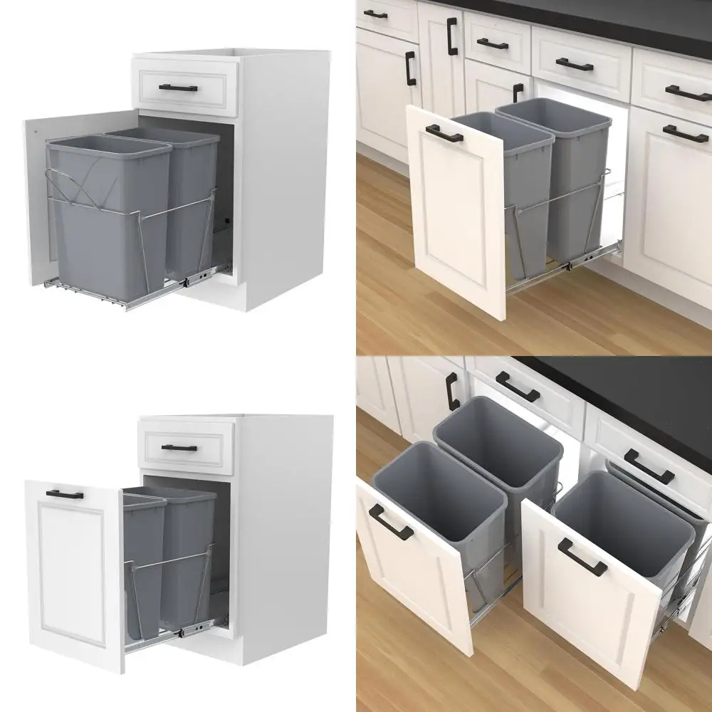 

Мусорный бак с двумя контейнерами под шкафом, вместимость 35 литров, нижний контейнер для переработки в комплекте