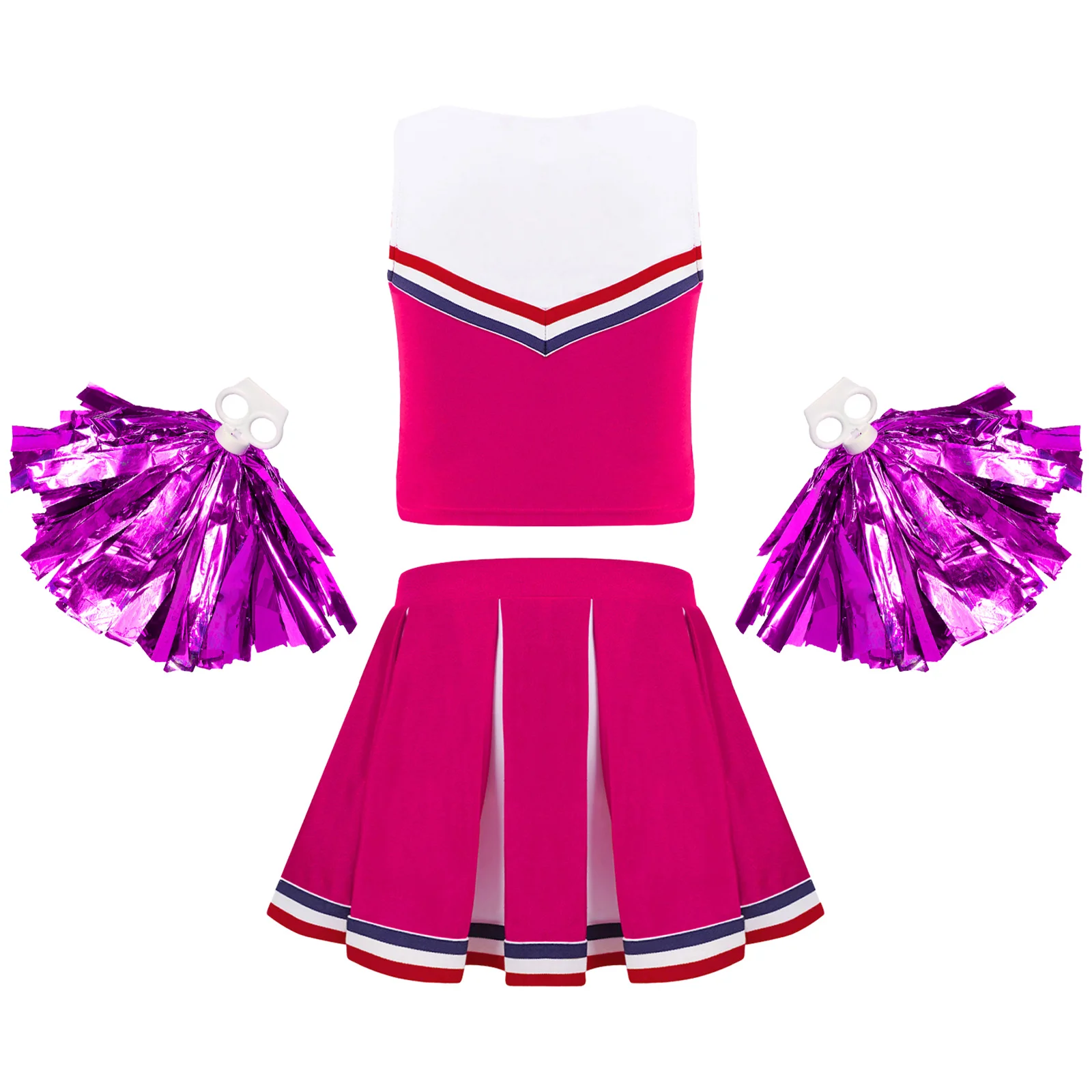 Cheerleading Girls Cheer Leader Costume Sleeveless Crop Tops and Pleated Mini Skirt Sports Meet Cheer Performance Dance Outfits