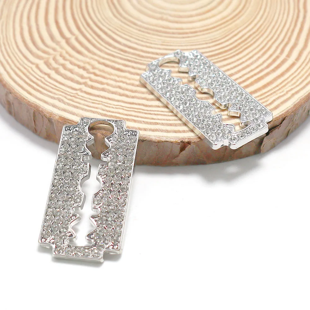 WZNB 5Pcs Crystal Razor Blade Charms Geometry Alloy Pendant for Jewelry Making Diy Earring Bracelet Necklace Handmade Accessory