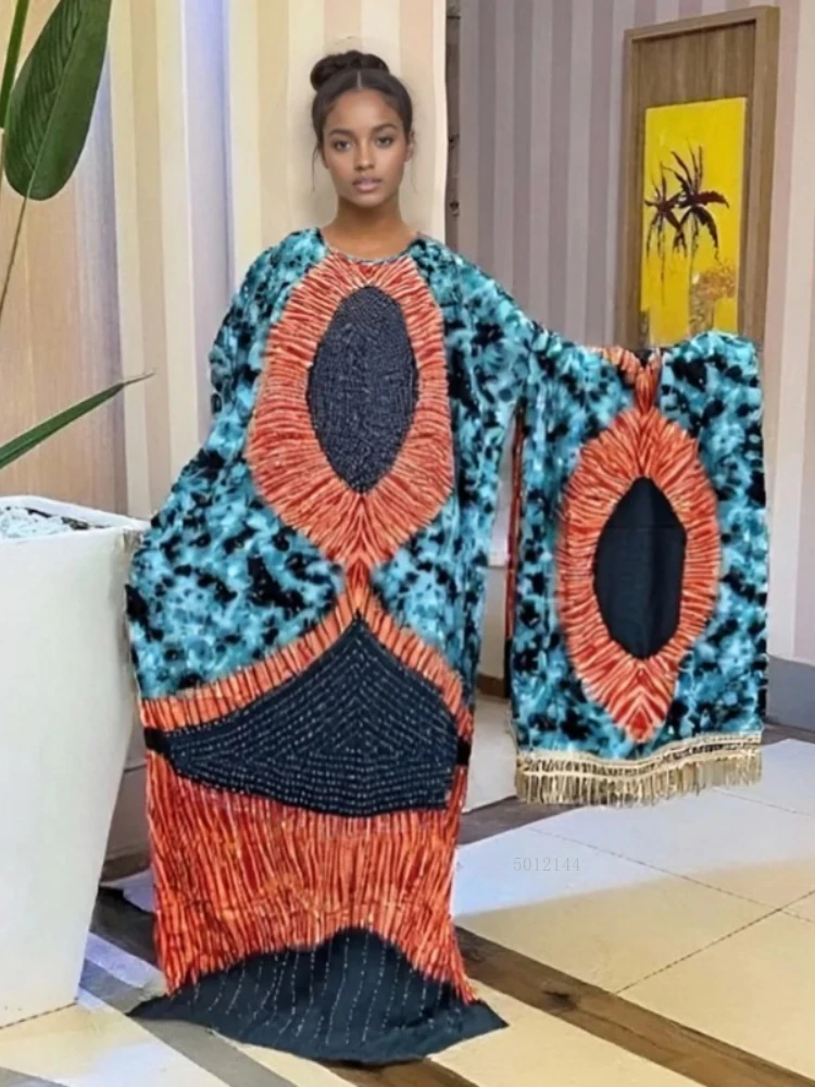 Abito da donna in cotone casual ampio con stampa africana mediorientale traspirante moda estiva 2025