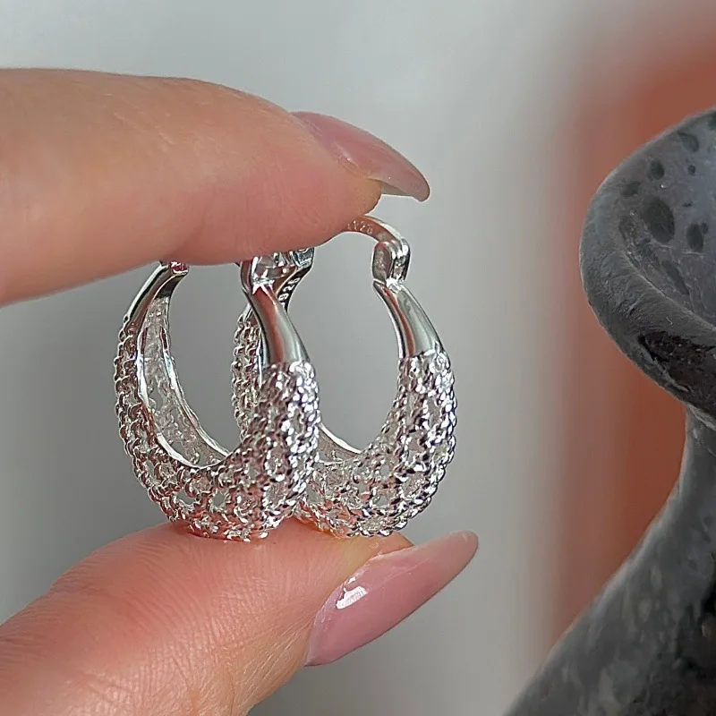 [Cciris.Com] S925 Silver Mesh Earrings Korean Vintage Minimalist Wholesale Dainty Jewelry for Women