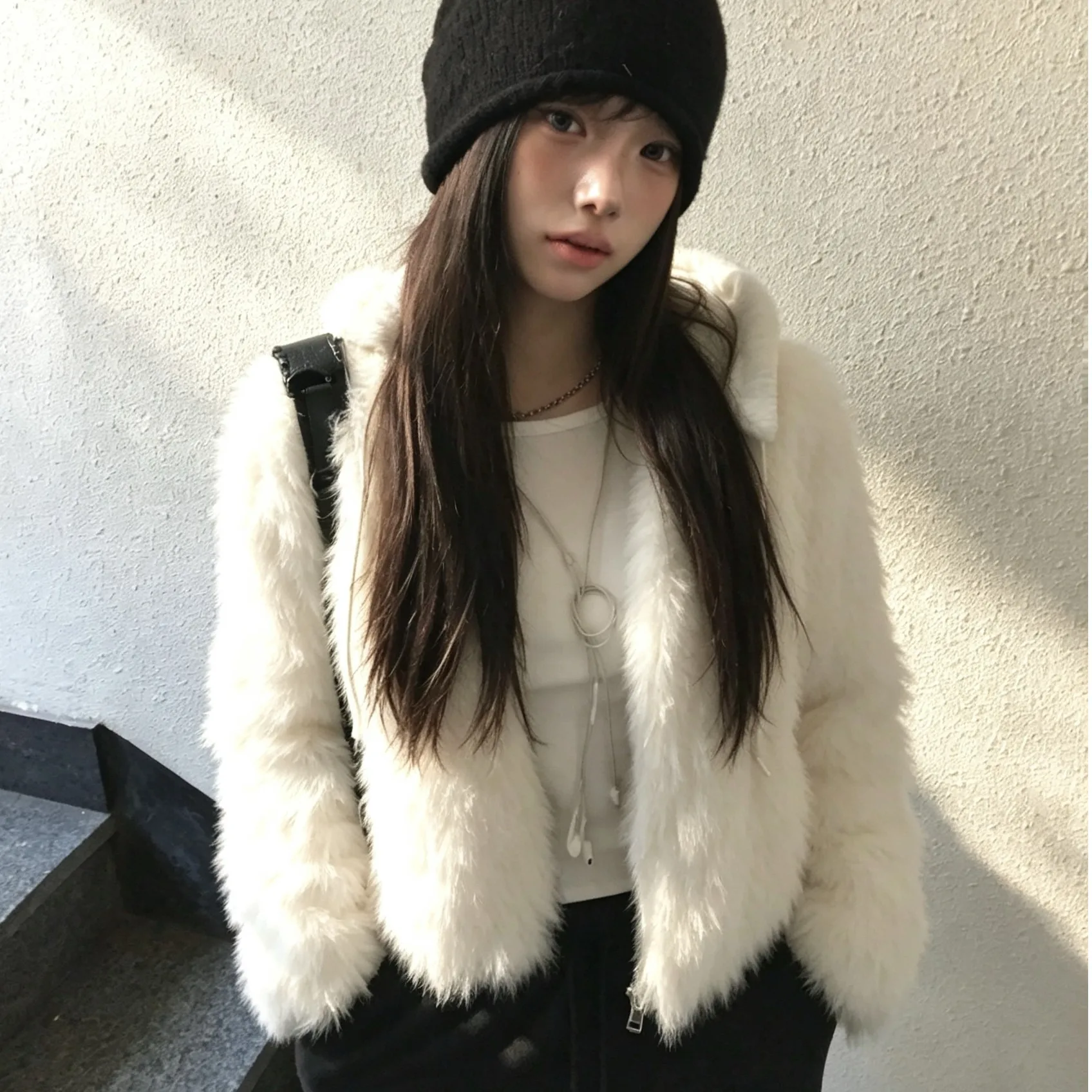 Warmth And Style Faux Fur Knitted Patchwork Coat Sweet Atmosphere Design Autumn Winter Outerwear for Young Women Casual Style